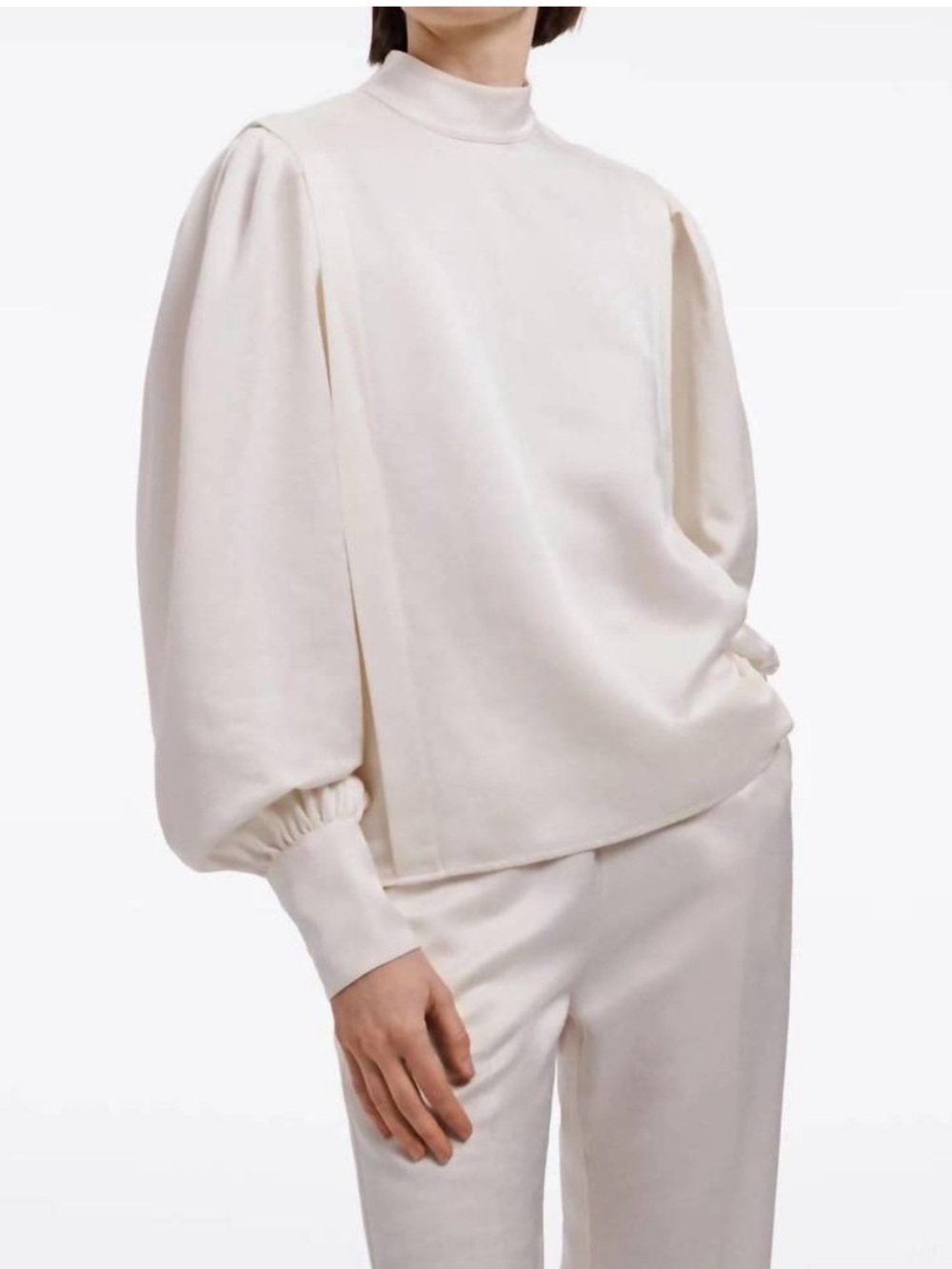 CO Mock Neck Long Sleeve Ivory Blouse Size Small